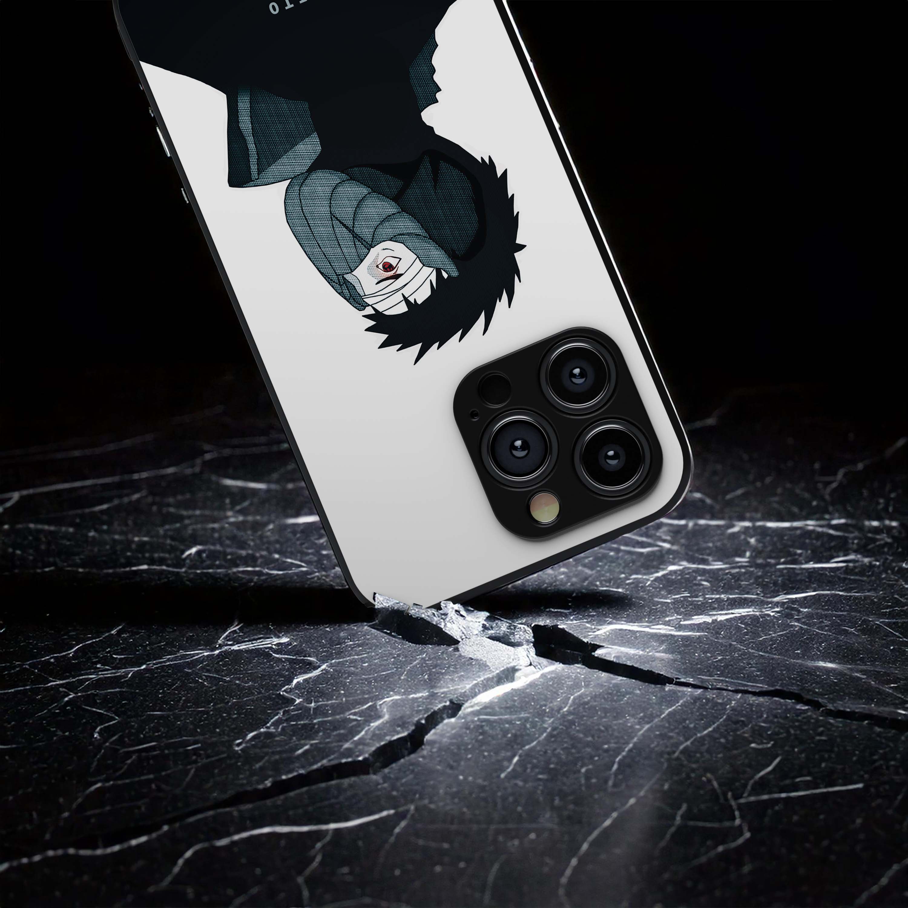 Obito Black and White Broken Mask Metal/Glass Hybrid Case