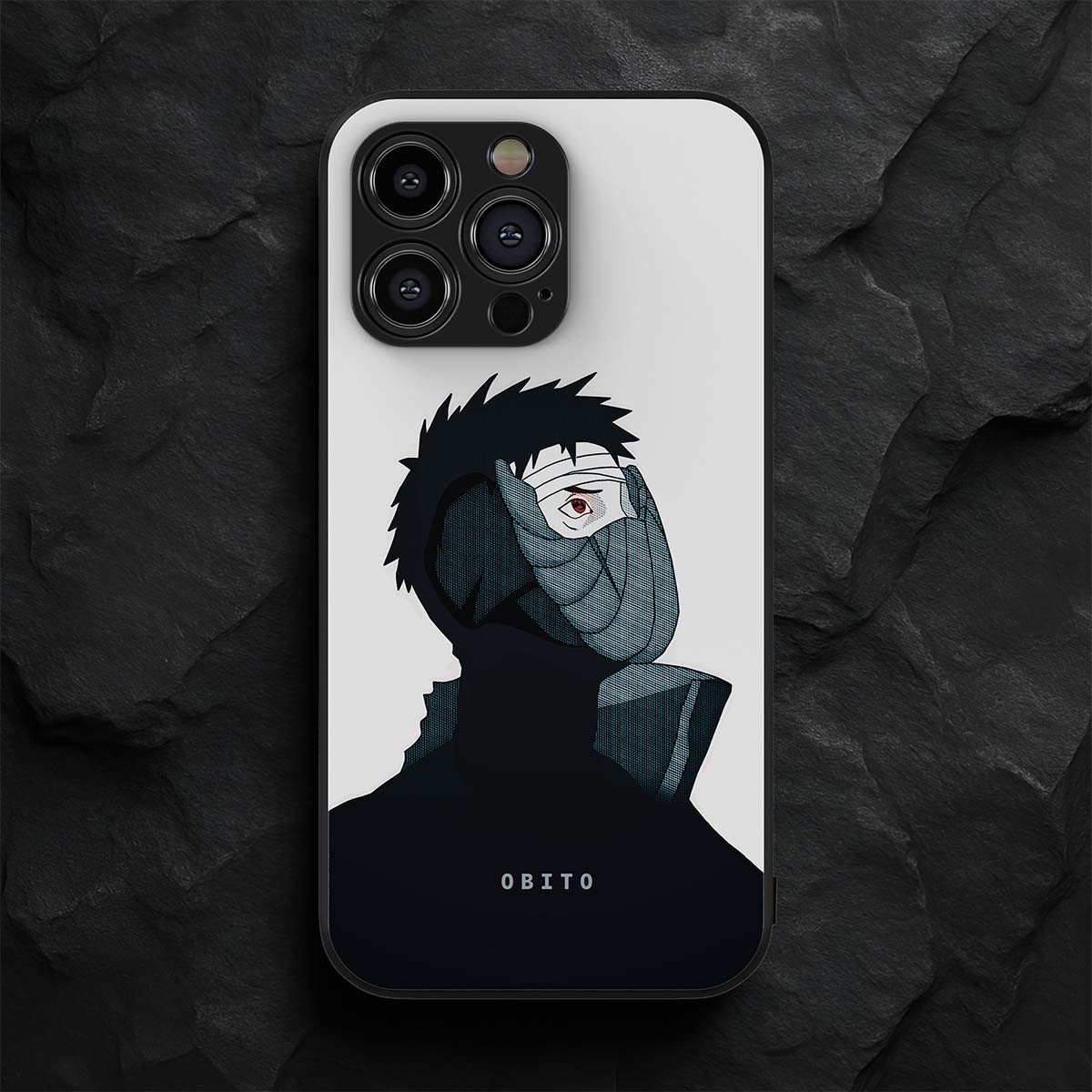 Obito Black and White Broken Mask Metal/Glass Hybrid Case
